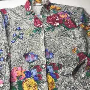 ShirtCraft Small gray white blue red floral top